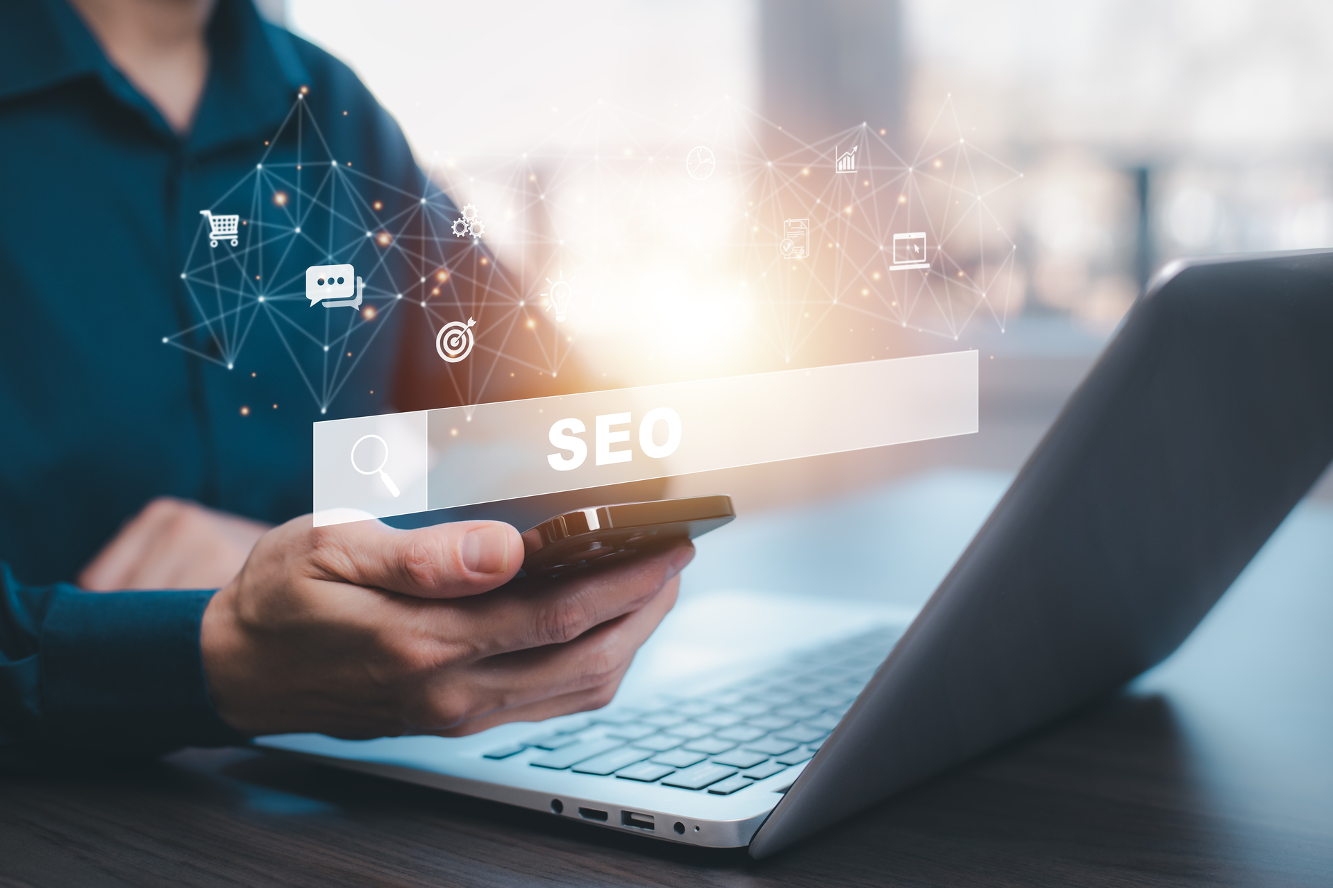 SEO Search Engine Optimization Marketing Ranking Traffic Website Internet Business Technology Concept.optimizing your website to rank in search engines.